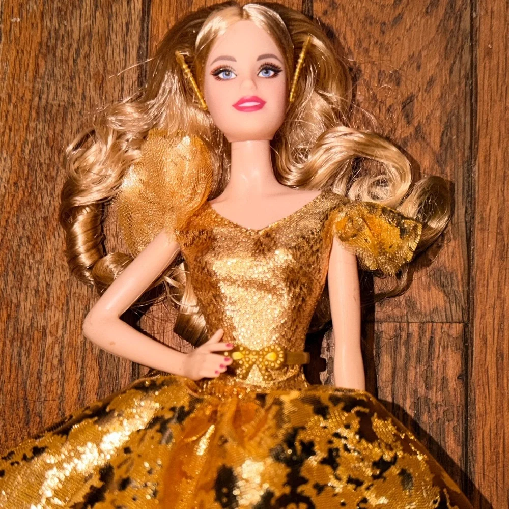 2020 Holiday Signature Barbie Doll Blonde Hair Mattel Gold Gown Dress